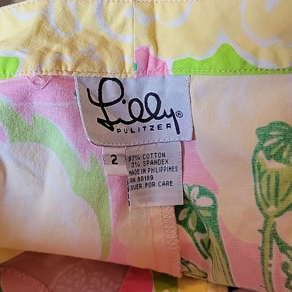 LILLY PULITZER Cropped Pink White Green Yellow Flower Print Pants Size 2 - Picture 7 of 13